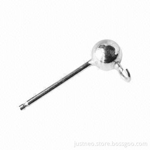 Solid 925 sterling silver earstud with ball and soldered open jump ring, 15x4x0.8mm
